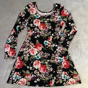 Comfy Long-Sleeve Knit Lightweight Dress Floral Medium Dark Fairy Whimsigoth